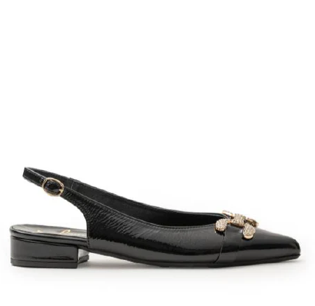 Γυναικείο Μules Sling backs λουστρίνι δερμάτινο Μαύρο