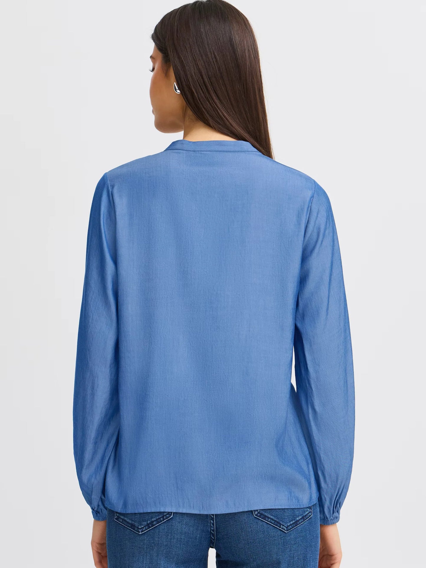 Γυναικείο Πουκάμισο Μακρυμάνικο Με Βολάν μπλέ