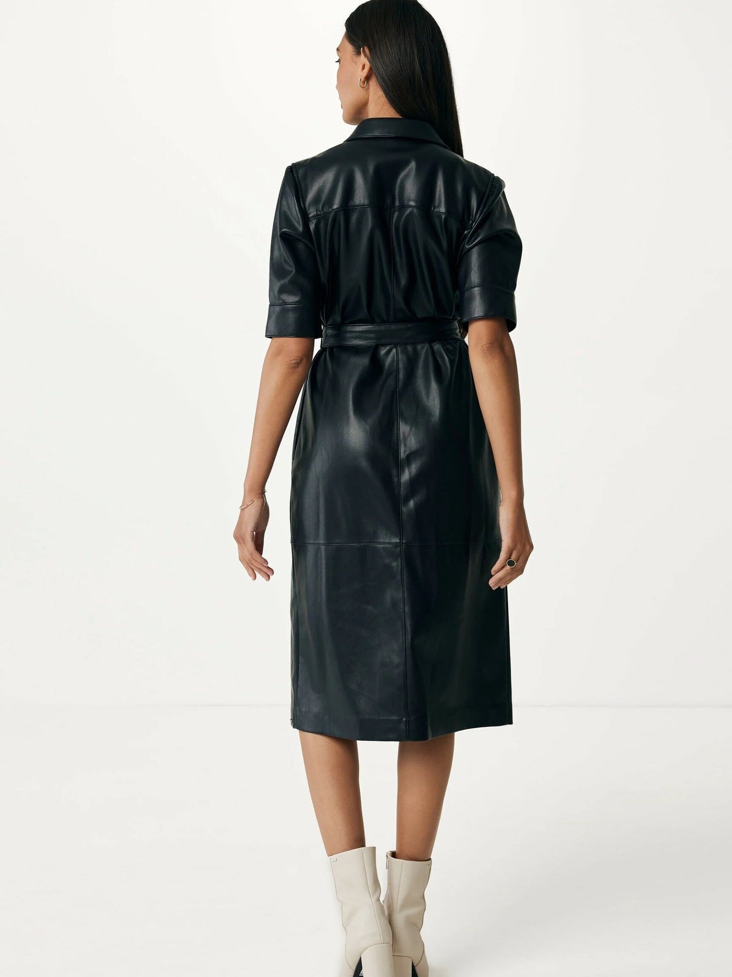 Γυναικείo Φόρεμα Σεμιζιέ Faux leather. Μαύρο