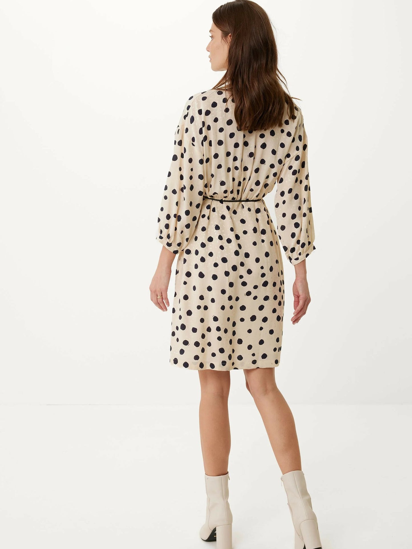 Γυναικείο φόρεμα κρουαζέ με πουά σχέδιο Εκρού