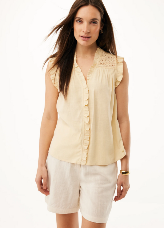 Γυναικείο Linen Mix Slub Blouse Light Yellow