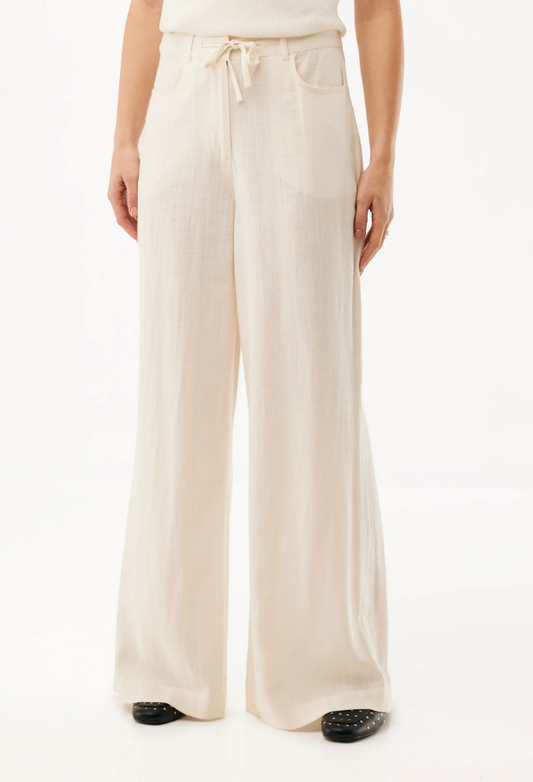 Γυναικείο Linen Mix Slub Pants Wide Leg Off White