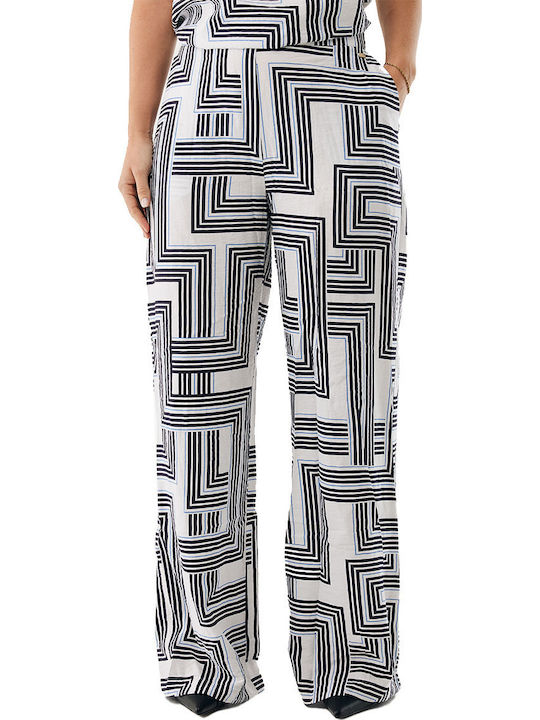 Γυναικείο μαύρο παντελόνι με γεωμετρικό σχέδιο