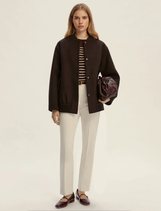 Γυναικείo Παλτό bomber από μείγμα μαλλιού - ΣΚΟΥΡΟ ΚΑΦΕ
