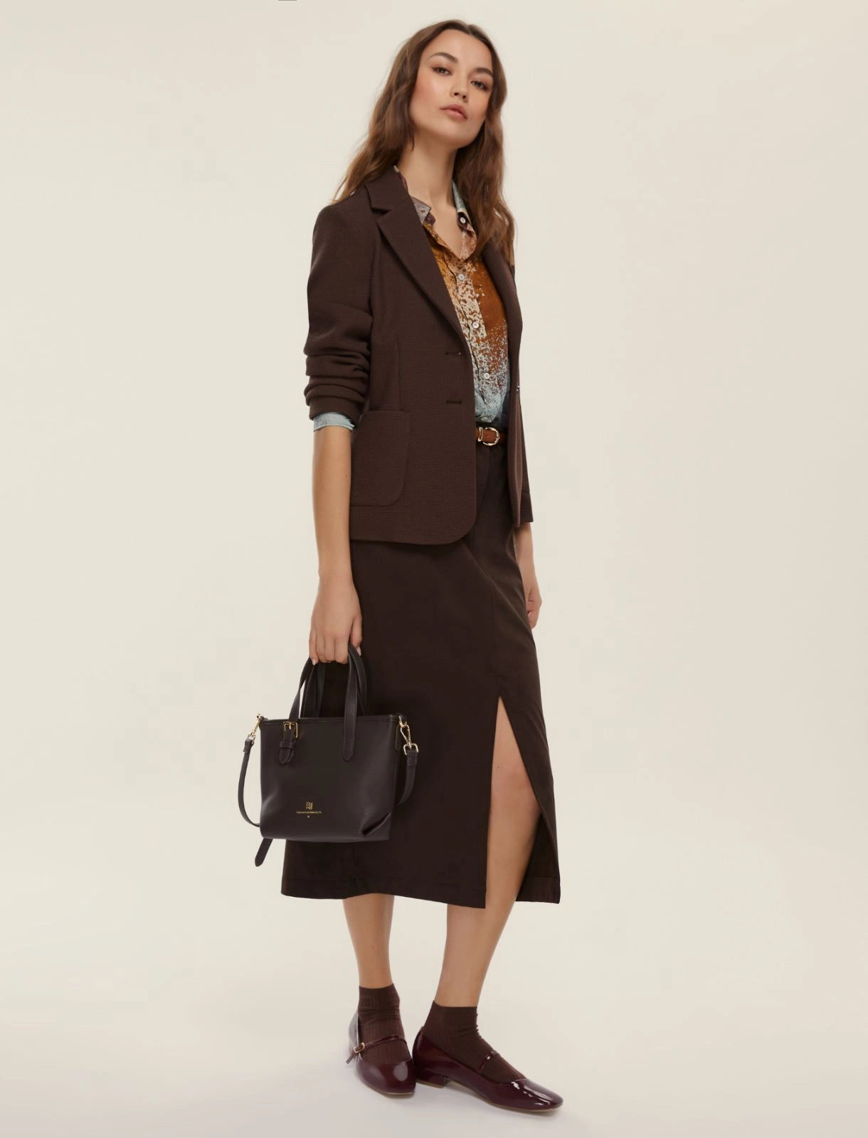 Γυναικείo Σατέν πουκάμισο με στάμπα - ΣΚΟΥΡΟ ΜΠΛΕ