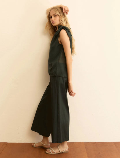 Γυναικείο Παντελόνι γκαμπαρντίνας σε ίσια γραμμή - ΣΚΟΥΡΟ ΠΡΑΣΙΝΟ