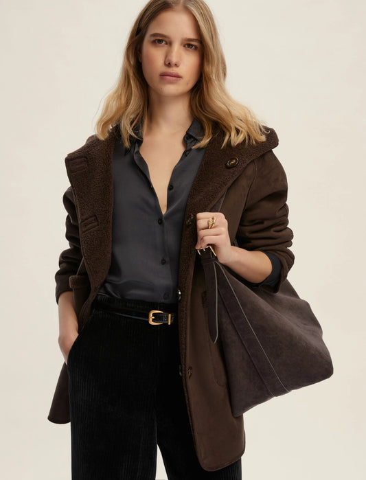 Γυναικείo Διπλής όψης παλτό σε χρώμα - ΣΚΟΥΡΟ ΚΑΦΕ