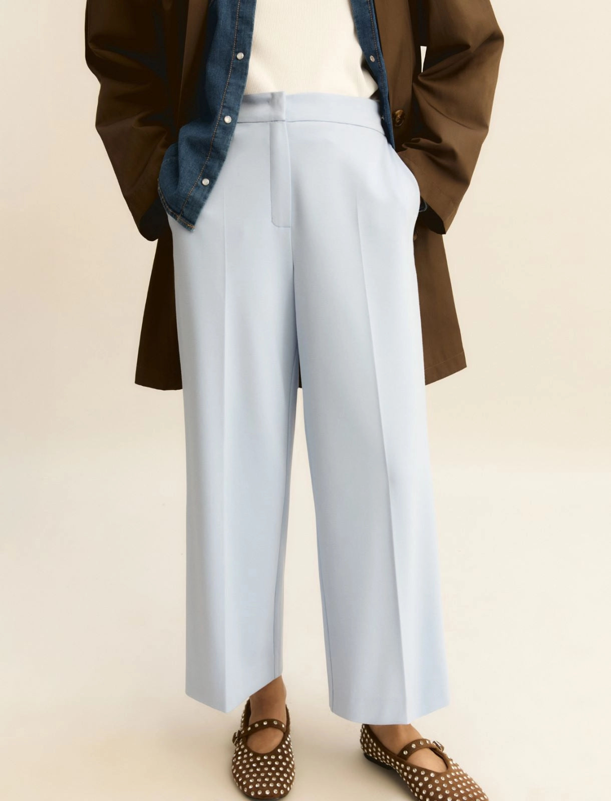 Cropped jersey trousers 𝑷𝒖𝒏𝒕𝒐 𝑴𝒊𝒍𝒂𝒏𝒐 - LIGHT BLUE
