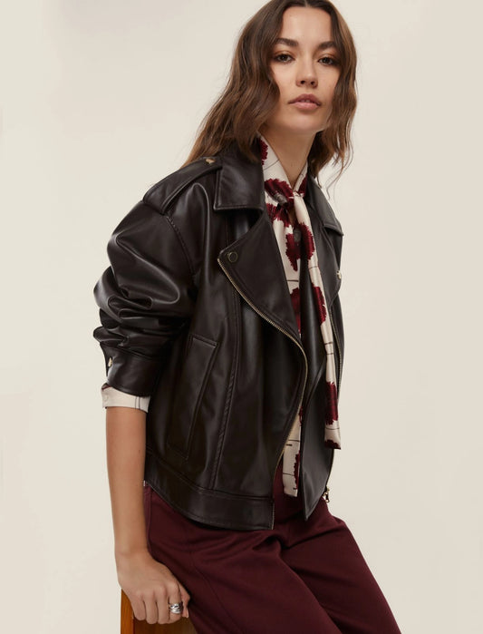 Γυναικείo Κοντό τζάκετ από ζέρσεϊ με στάμπα - ΣΚΟΥΡΟ ΚΑΦΕ- ΝΕΑ ΠΑΡΑΛΑΒΗ