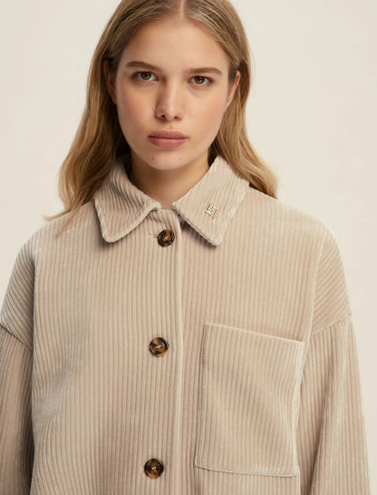 Γυναικείo Oversized ζέρσεϊ κοτλέ πουκάμισο - ΕΚΡΟΥ