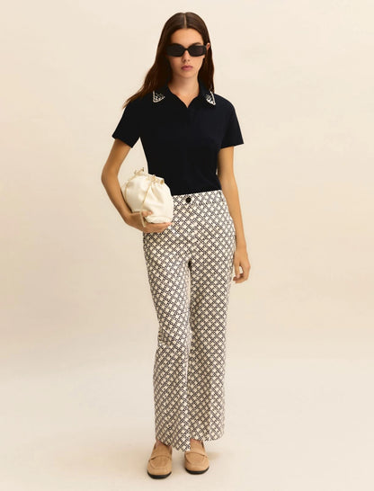 Γυναικείο Πόλο μπλουζάκι με μαργαριτάρια και κρύσταλλα - ΜΠΛΕ ΝΑΥΤΙΚΟ