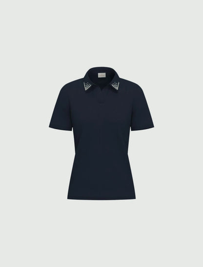 Γυναικείο Πόλο μπλουζάκι με μαργαριτάρια και κρύσταλλα - ΜΠΛΕ ΝΑΥΤΙΚΟ