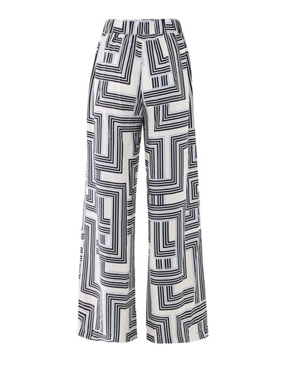 Γυναικείο μαύρο παντελόνι με γεωμετρικό σχέδιο