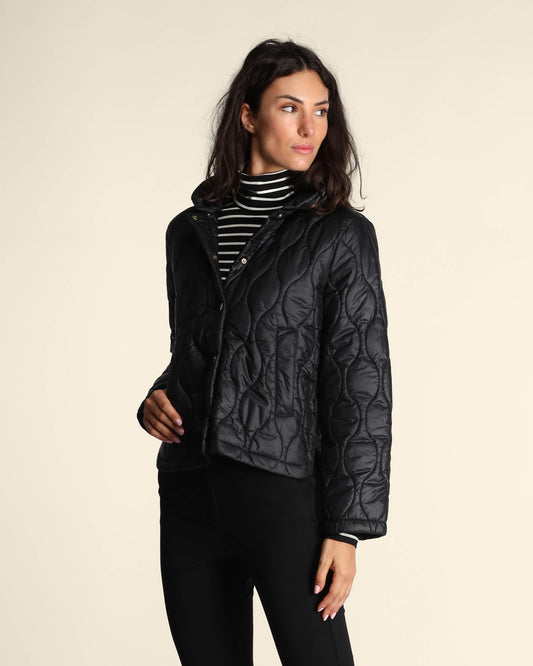 Γυναικείo Κοντό μπουφάν από αδιάβροχο καπιτονέ ύφασμα -ΜΑΥΡΟ