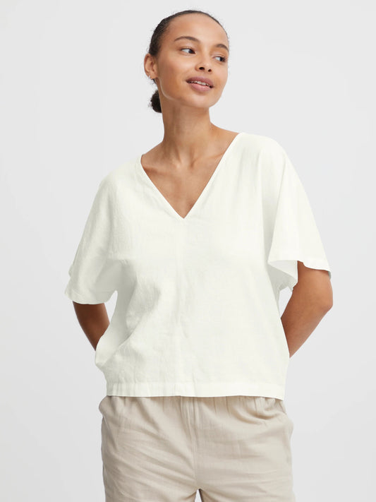 Γυναικεία χαλαρή μπλούζα λινή Εκρού