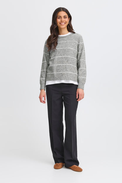 Γυναικείο πουλόβερ ριγέ-Γκρί
