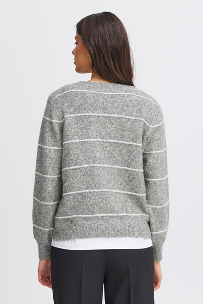 Γυναικείο πουλόβερ ριγέ-Γκρί