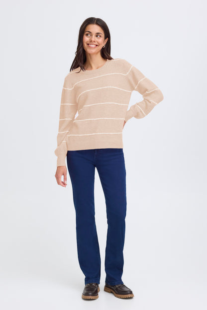 Γυναικείο πουλόβερ ριγέ-Εκρού