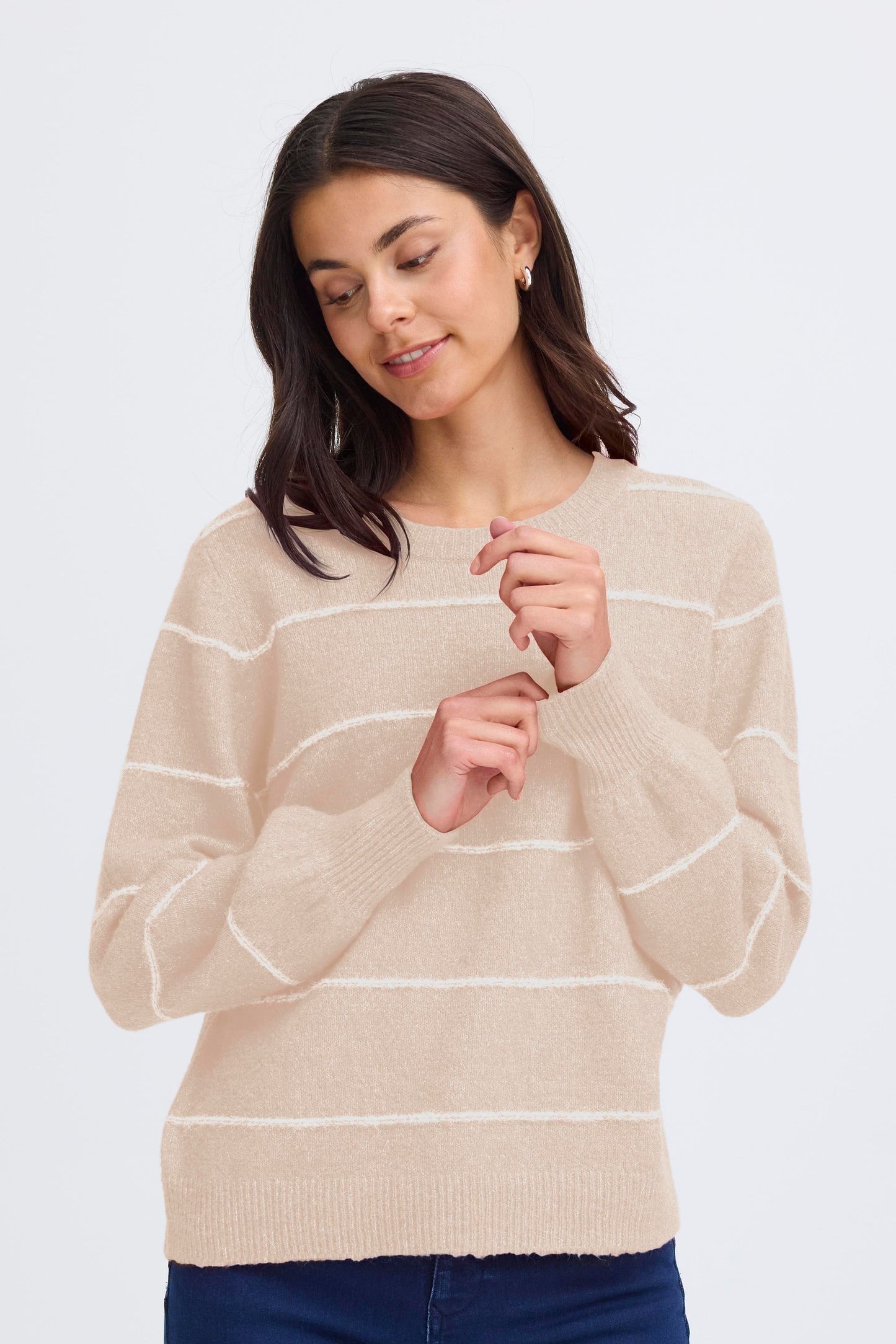 Γυναικείο πουλόβερ ριγέ-Εκρού