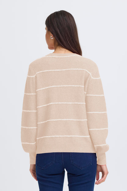 Γυναικείο πουλόβερ ριγέ-Εκρού