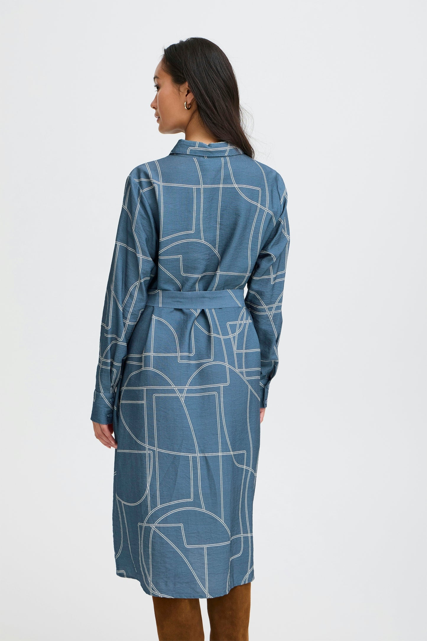 Γυναικείο σεμιζιέ φόρεμα με ζώνη -μπλε σιελ