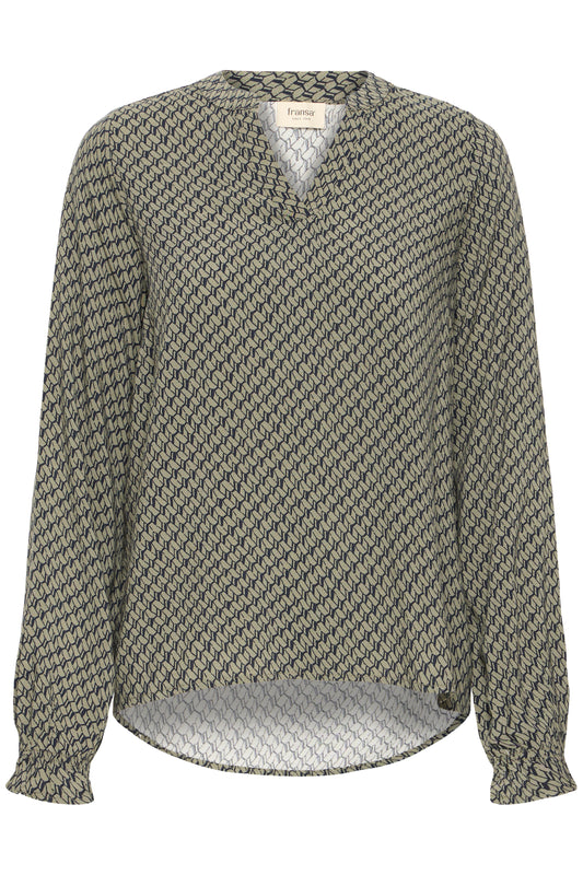 Γυναικεία μπλούζα V-Neck Στάμπα μπεζ