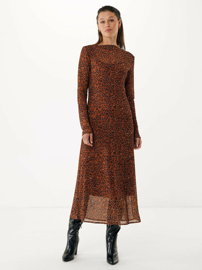 Γυναικείο κομψό φόρεμα Mesh Leopard Brown