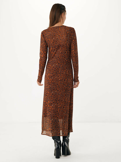 Γυναικείο κομψό φόρεμα Mesh Leopard Brown