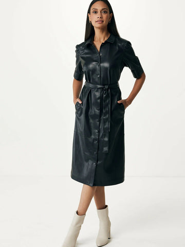 Γυναικείo Φόρεμα Σεμιζιέ Faux leather. Μαύρο
