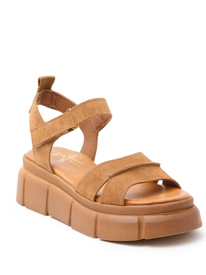 Γυναικείο πέδιλο δερμάτινο Suede Camel