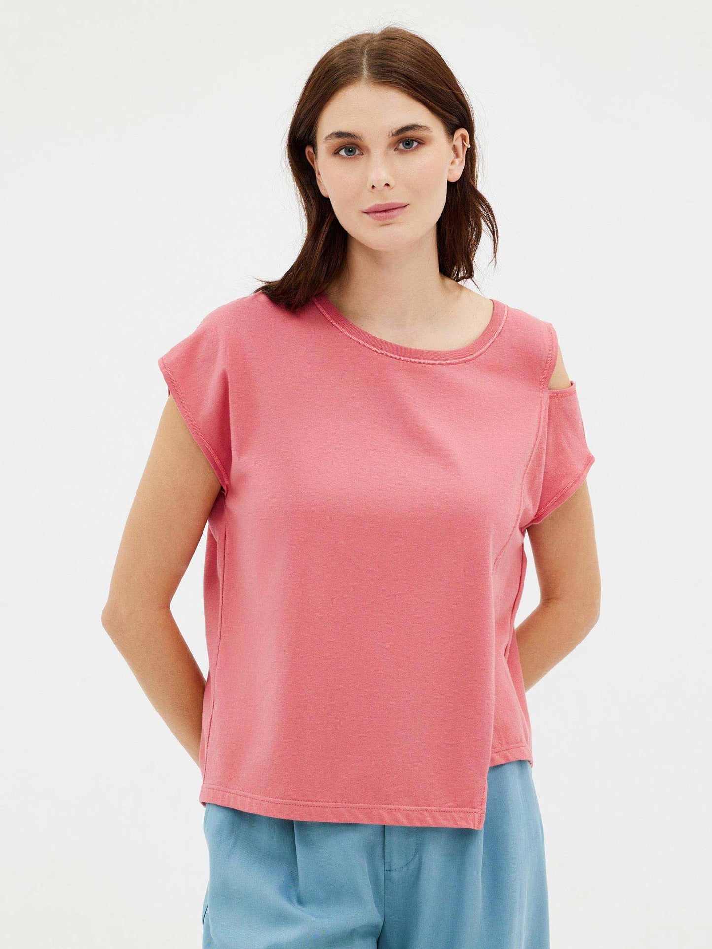 Γυναικεία Ασύμμετρη Βαμβακερή Μπλούζα BLACK -NAVY