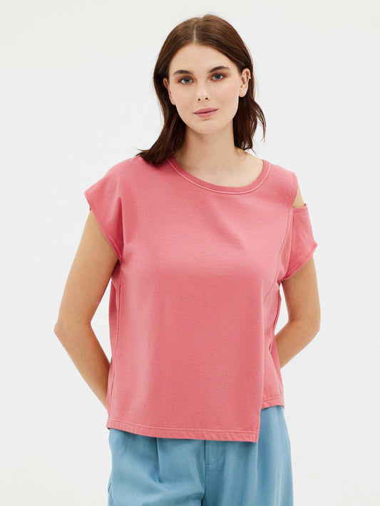 Γυναικεία Ασύμμετρη Βαμβακερή Μπλούζα BLACK -NAVY