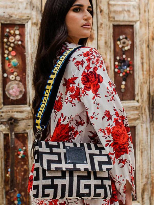 Τσάντα  Γυναικεία Ώμου Midneto Minoan Beige Black